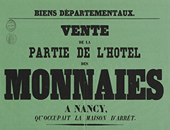 « Vente de la partie de l’Hôtel des Monnaies à Nancy qu’occupait la maison d’arrêt », 1859