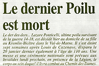 « Le dernier poilu est mort », L’Est Républicain, 13 mars 2008