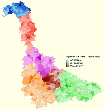 Répartition de la population de Meurthe-et-Moselle par communes et par territoires (recensement de 1999), 2005.