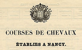 Programme des courses de chevaux établies à Nancy, p.1-4.