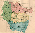 Carte de la circonscription du dépôt d’étalons de Rosières, dans Gayot (Eugène), Atlas statistique de la production des chevaux de France : document pour servir à l’histoire naturelle agricole des races chevalines du pays réunis (...), Paris : Paul Dupont, 1850, n. p.