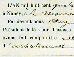 Interrogatoire de Joséphine Crolet poursuivie pour avortement, 27 juillet 1896.