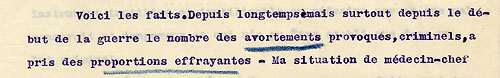 Lettre du médecin-chef de l’hôpital civil de Lunéville au sujet de l’avortement, 9 avril 1917.