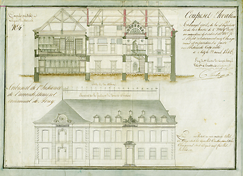 Coupe et élévation du tribunal civil, de la sous-préfecture et de la mairie de Briey, 22 août 1816.