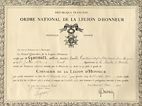 Diplôme de la Légion d'Honneur, 5 mai 1922.